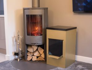 Indoor Slim line brass effect Coal Storage Bunker